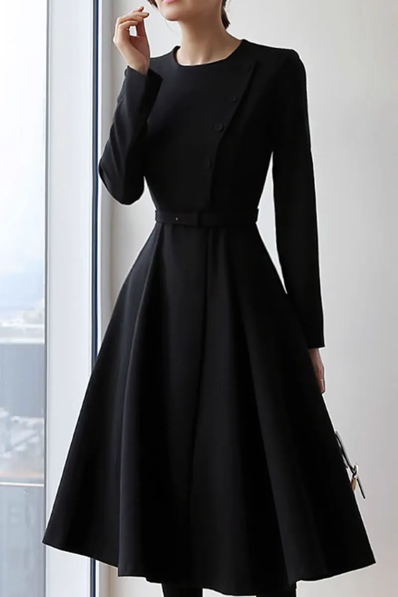 Refined Polyester Long Sleeve Midi Dress