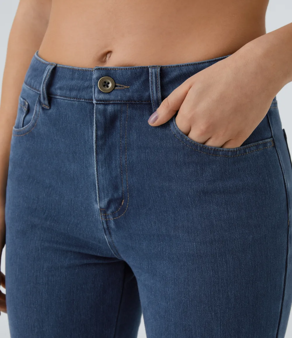 Magic Mid Rise Button Pockets Stretchy Knit Casual Bootcut Jeans