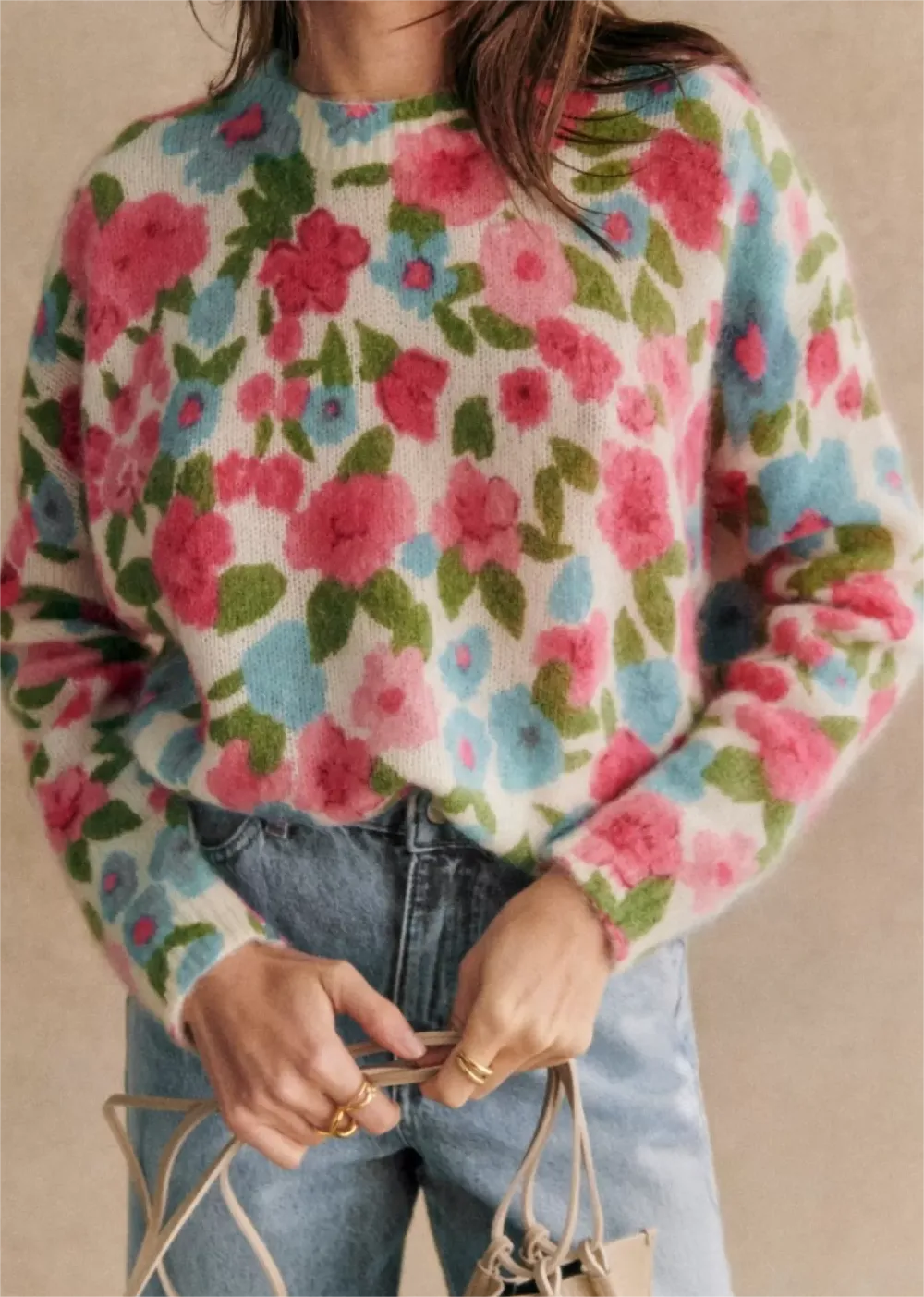 Floral Print Crew Neck Sweater