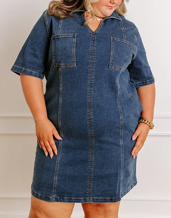 Pocketed Collared Short Sleeve Relaxed Mini Dress