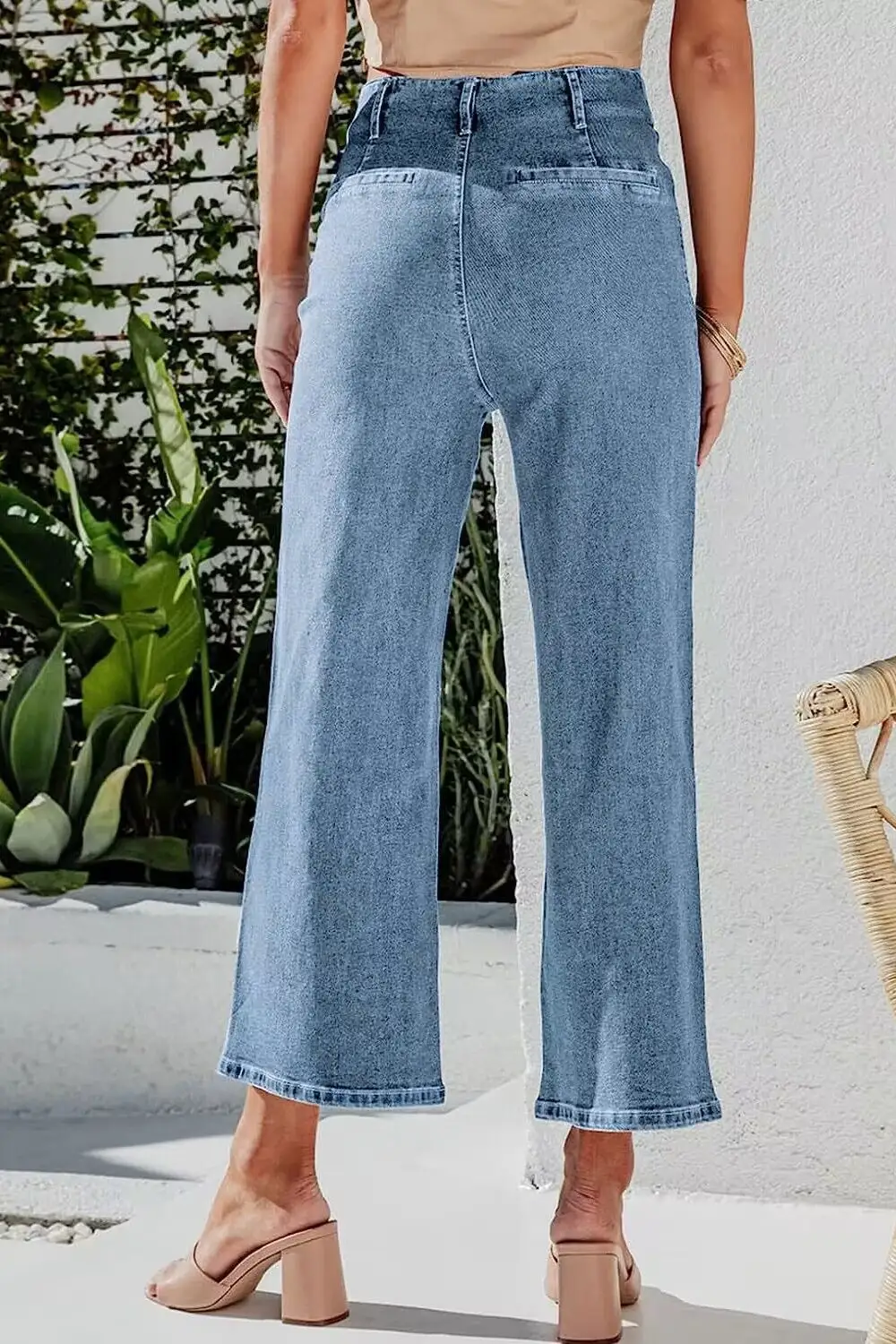 Soft Wide Leg Button Denim Jeans