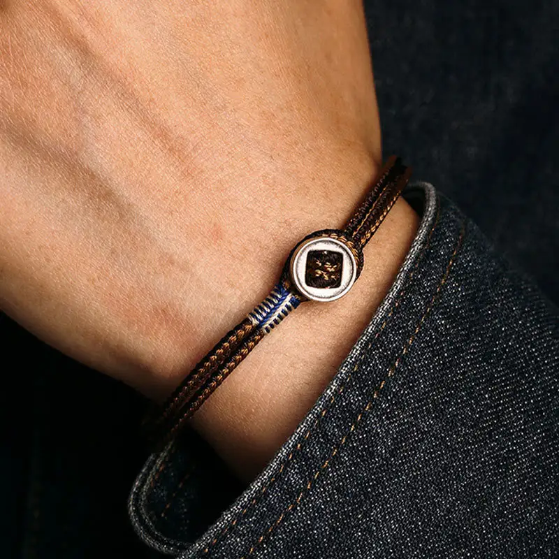 Sterling Silver Handmade Button Weave String Bracelet