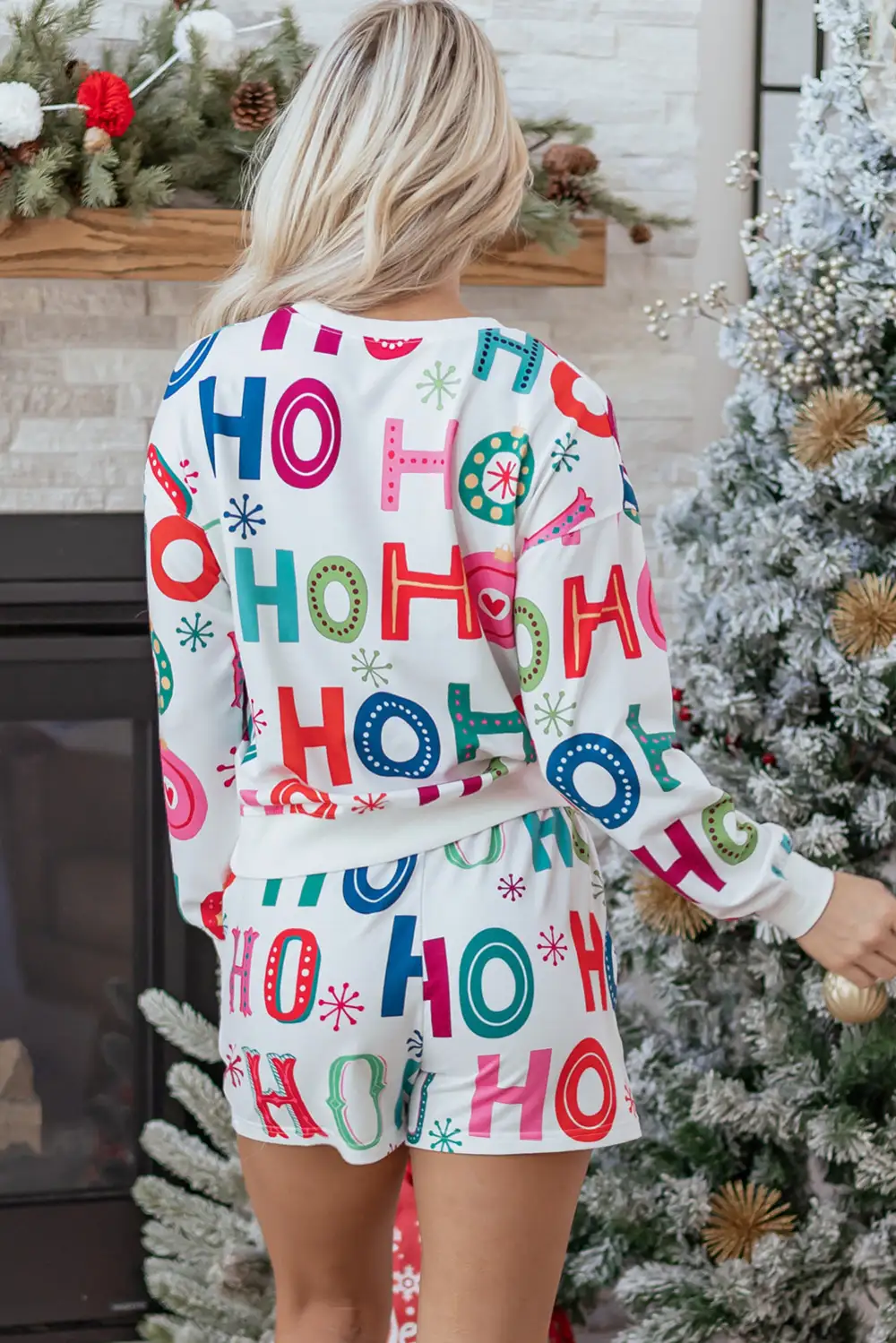 Women's Ho Ho Ho Christmas Fashion Print Two Piece Lounge Short Set