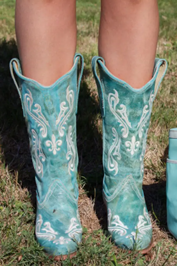 Green Tribal Embroidery Block-Heel Boots