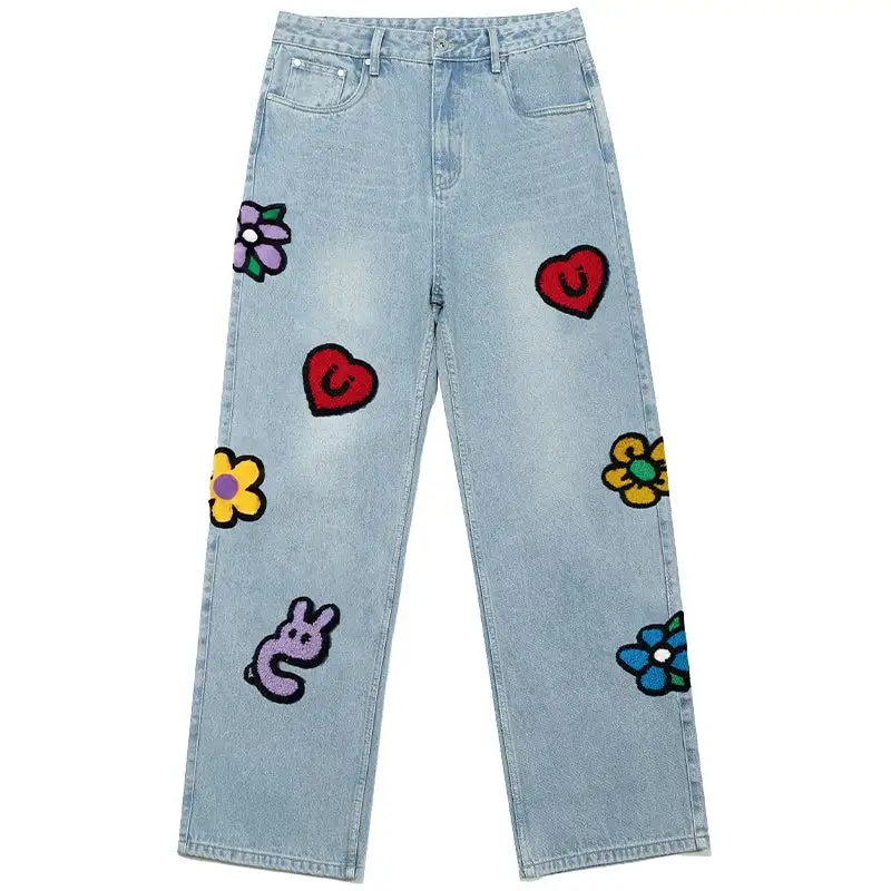 Playful Embroidered Straight-Leg Jeans
