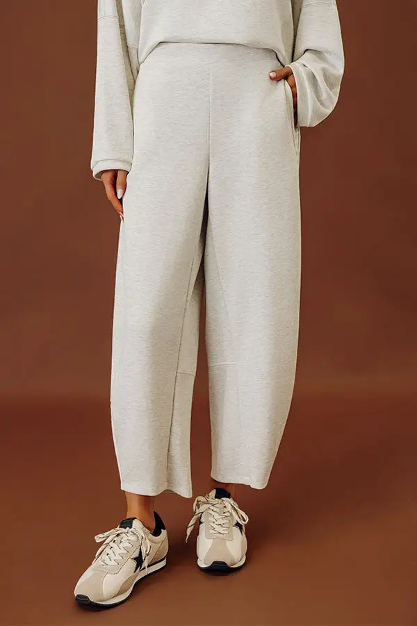 Mid Rise Relaxed Barrel Leg Scuba Knit Pants