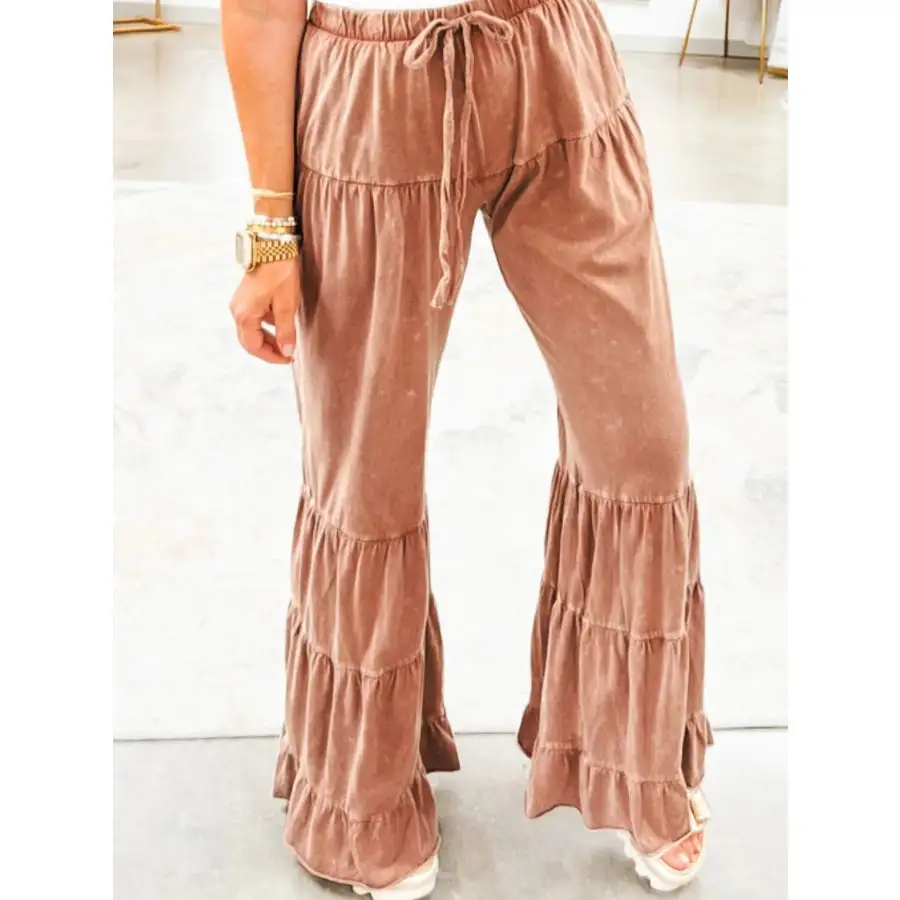 Drawstring Flare Ruffle Pants