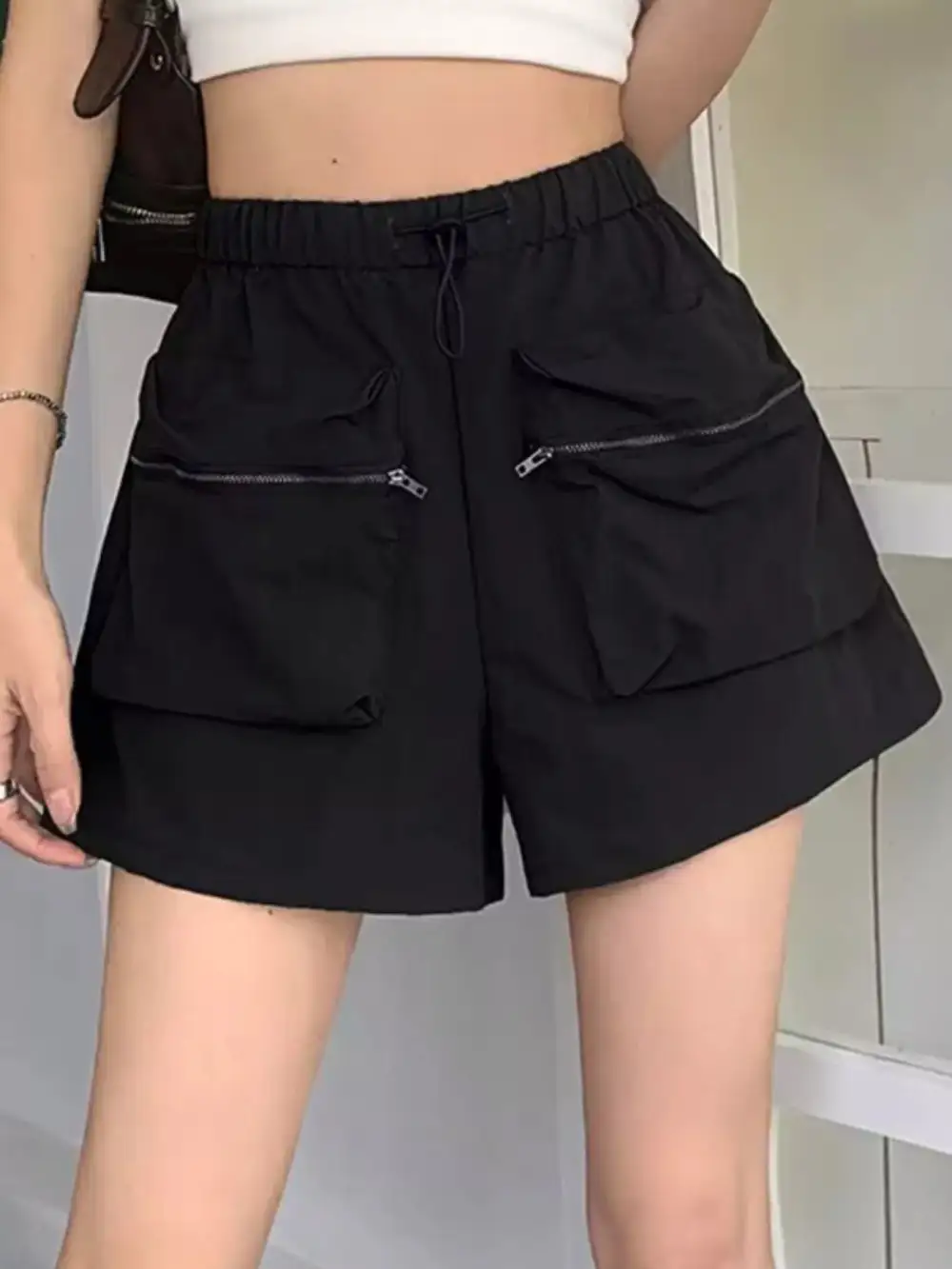 High-Waist Drawstring Cargo Shorts