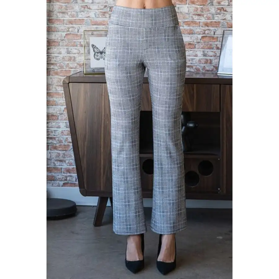 Full Size Plaid Flare Pants with Wide Waist Band Plus Size