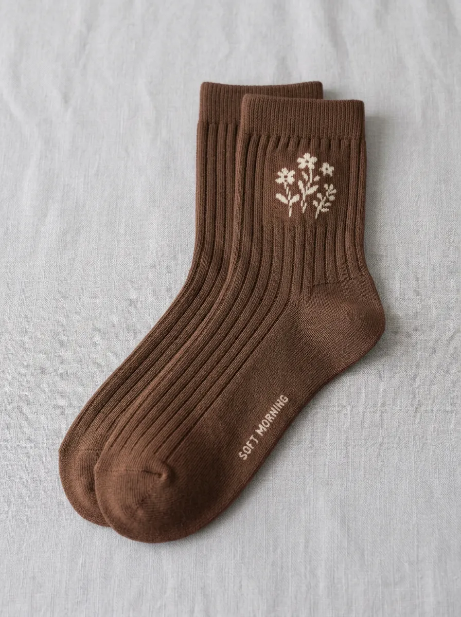 Ribbed Floral Casual Socks