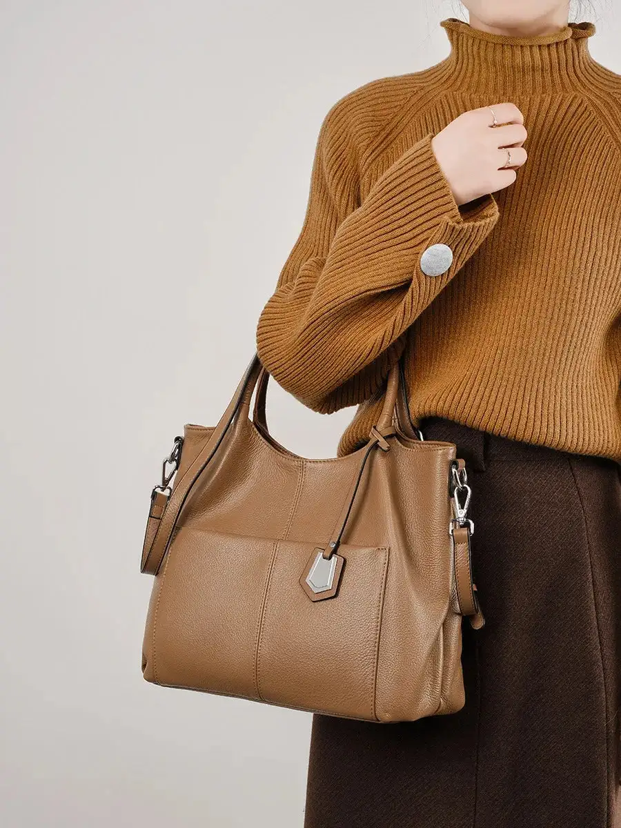 Structured Genuine Leather Satchel Bag Elegant