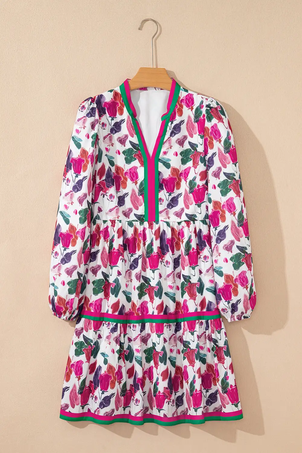 Finish Floral Striped Long Sleeve Mini Dress