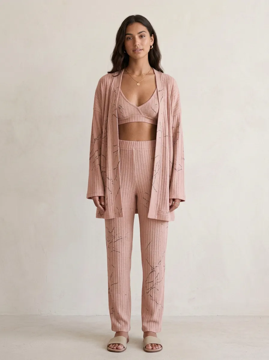 Marble Ribbed Cardigan Lounge Set