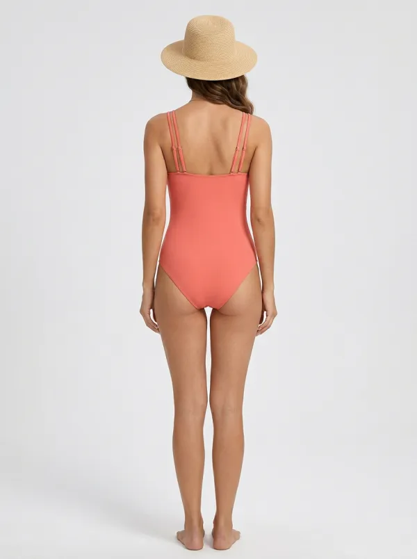 Women's Spaghetti-Strap Cutout Coral-Motif One-Piece Swimsuit
