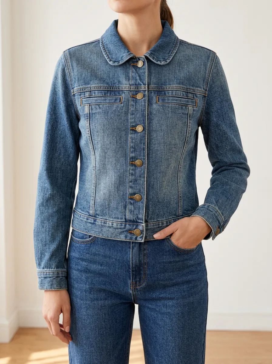 Women's Denim Layering Jacket with Relaxed Fit Detail