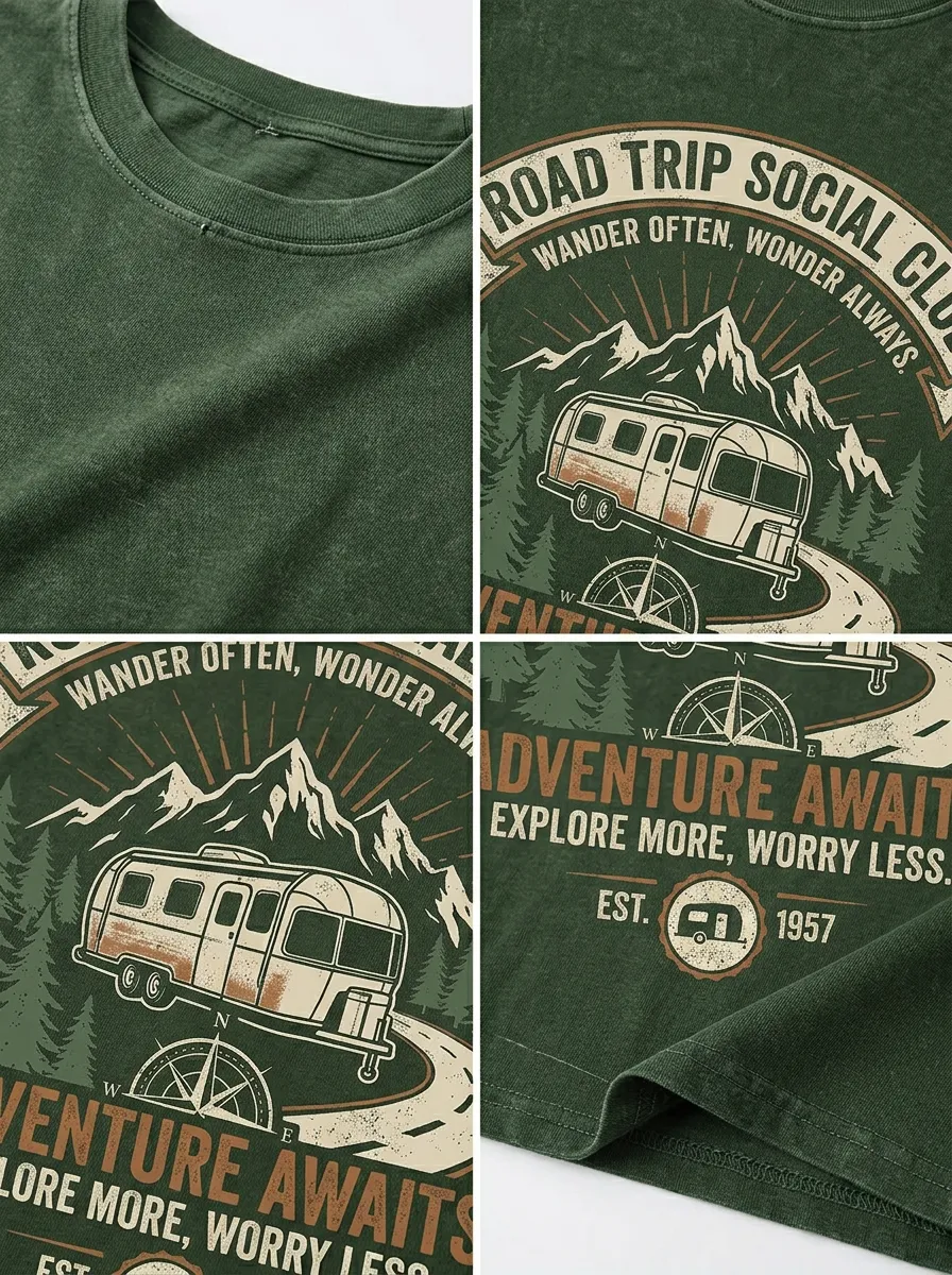 Unisex Road Trip Camper Mountain Printed T-shirt