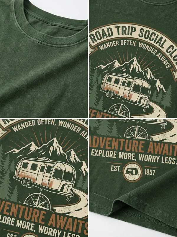 Unisex Road Trip Camper Mountain Printed T-shirt