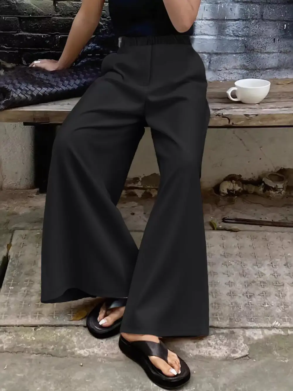 Wide Leg Elastic Waist Drawstring Pocketed Pants