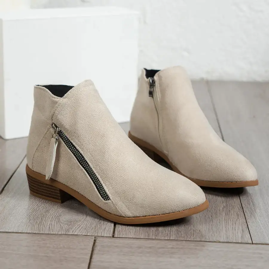 Side Zip Ankle Boots with Block Heel