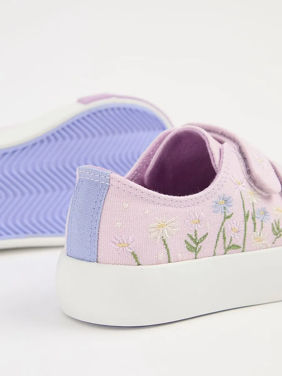 Purple Floral Embroidery Twin Strap Trainers