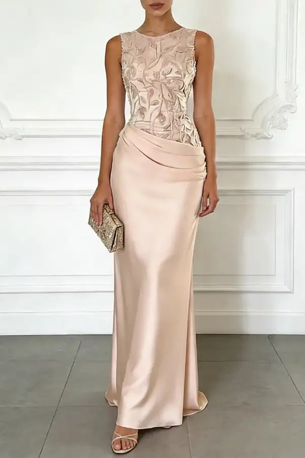 Streamlined Ruched Sleeveless And Flowing Maxi Skirt Set