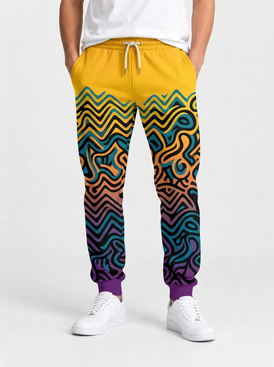 Men's Wavy Design Athletic Style Joggers