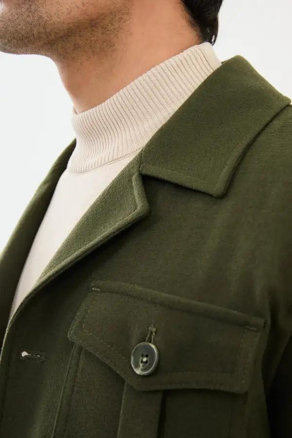 Slim Fit Safari Detail Wool Tailored Coat