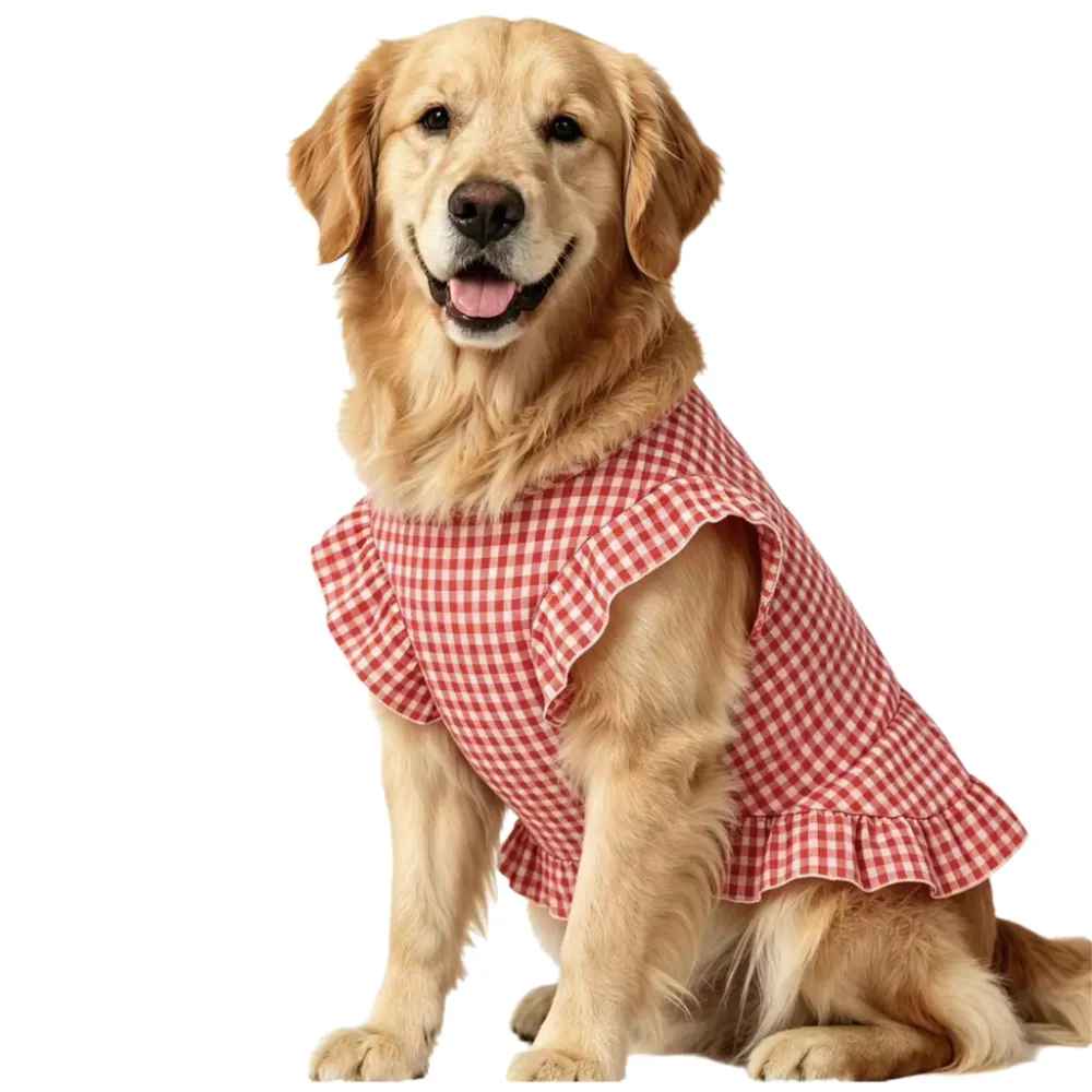 Pet Plaid Princess Vest Dress for Medium Large Dogs Golden Retriever Labrador Samoyed Lightweight Breathable Summer Dog
