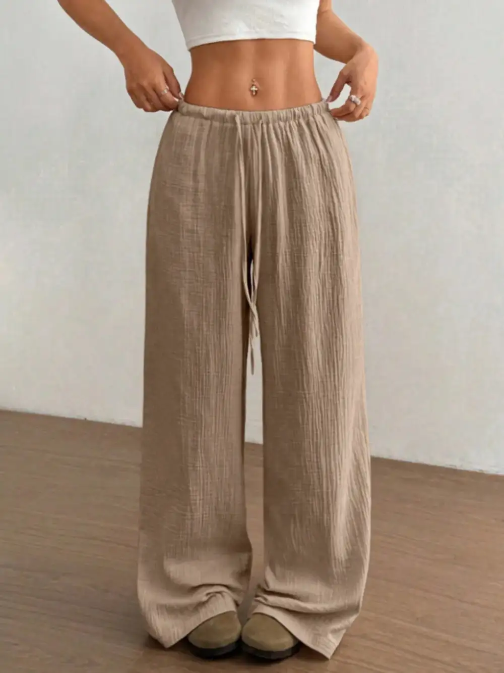 Polished Wide Leg Drawstring Pants