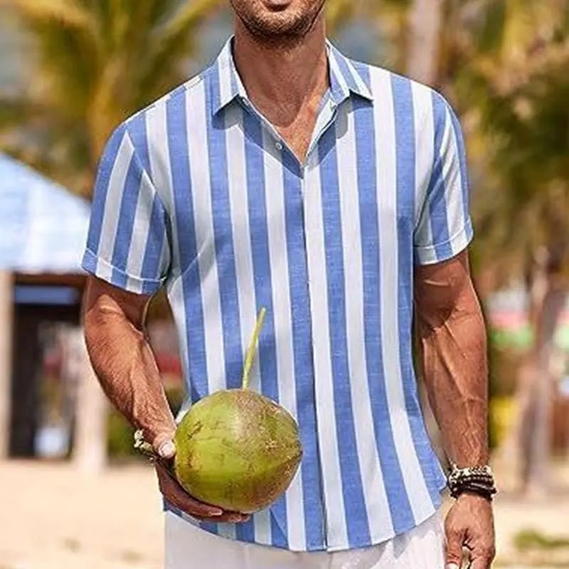 Striped Button Open Collar Shirt