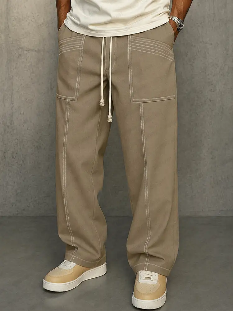 Comfy Urban Contrast Color Stitching Drawstring Pants