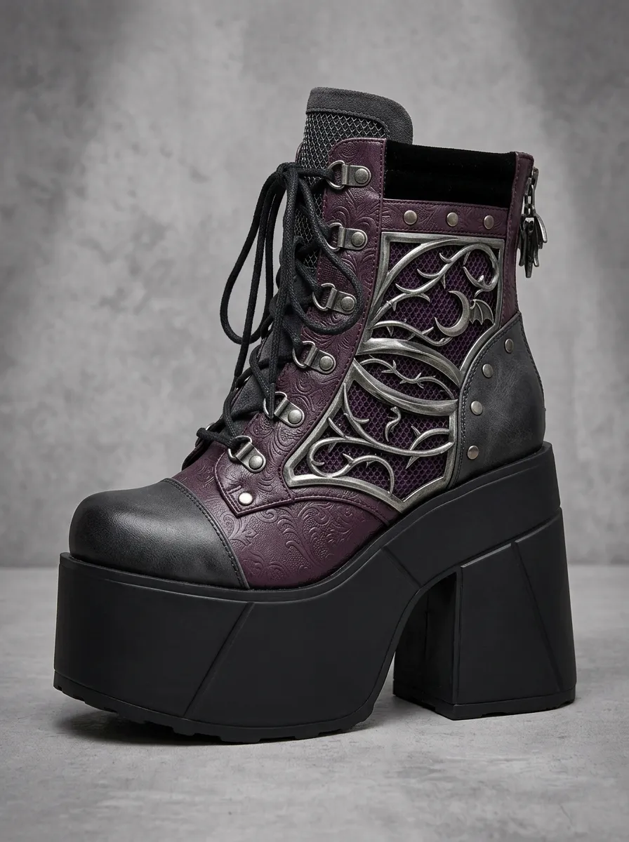 Nightfall Moon Vine Design Women's Gothic Platform Boots