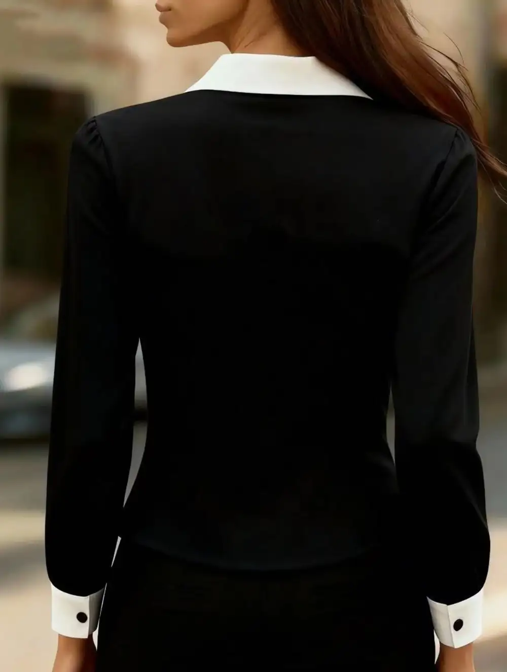 Contrast Lapel Long Sleeve Shirt