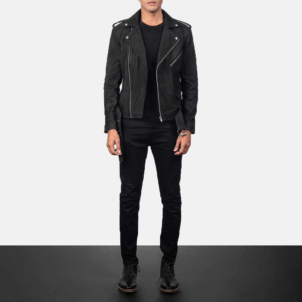 Men's Modern Biker Leather Distressed Jacket