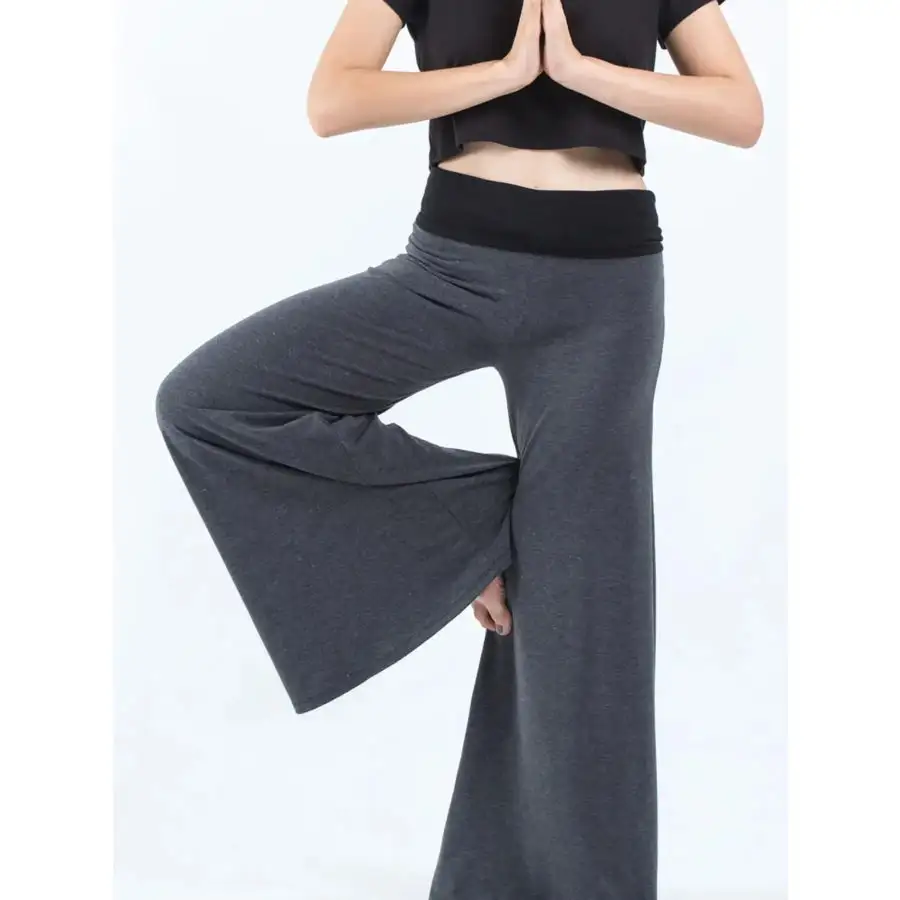 High Waisted Wide Leg Yoga Pants with Contrast Waistband