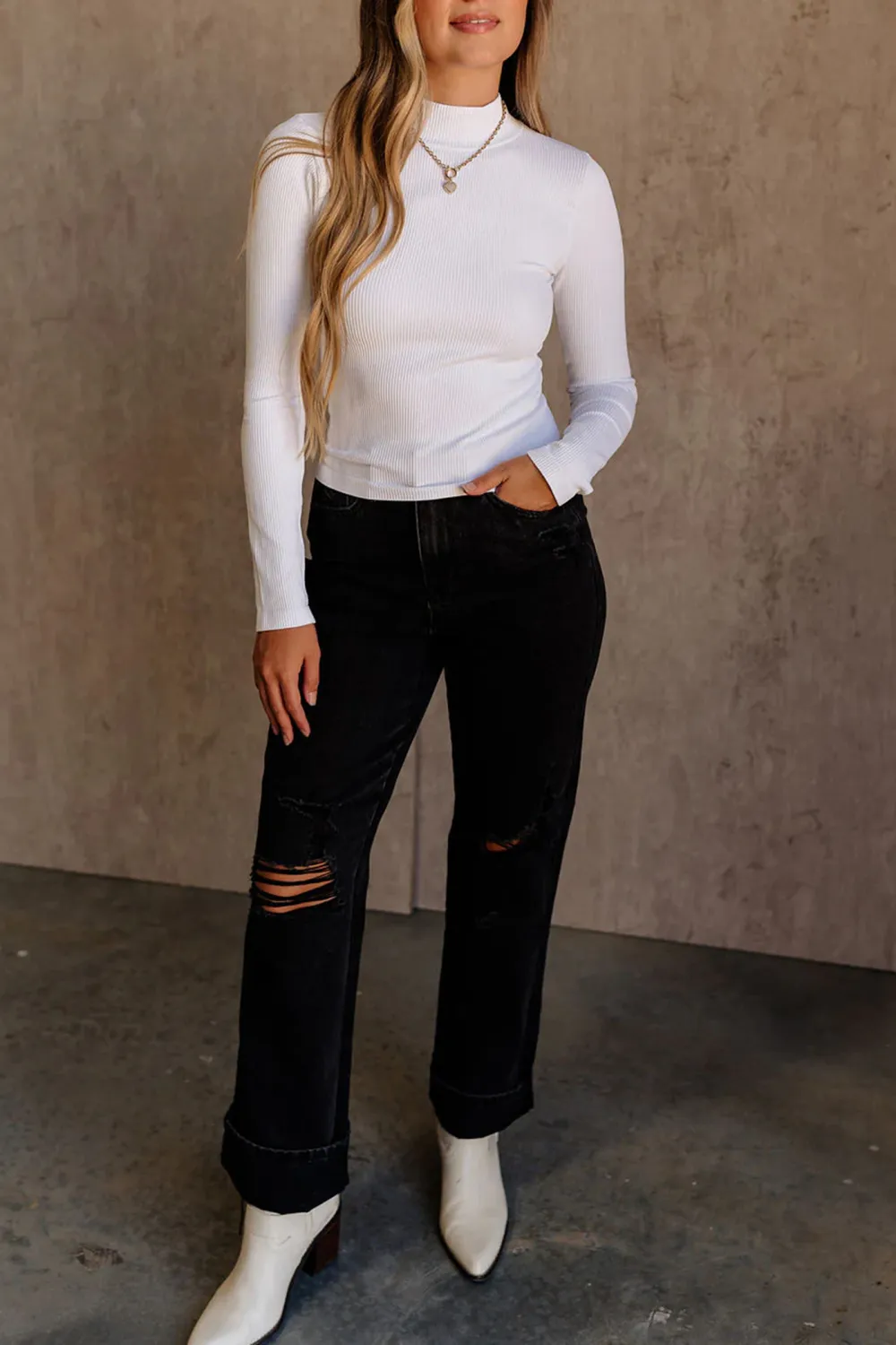 Ribbed Mock Neck T-Shirt