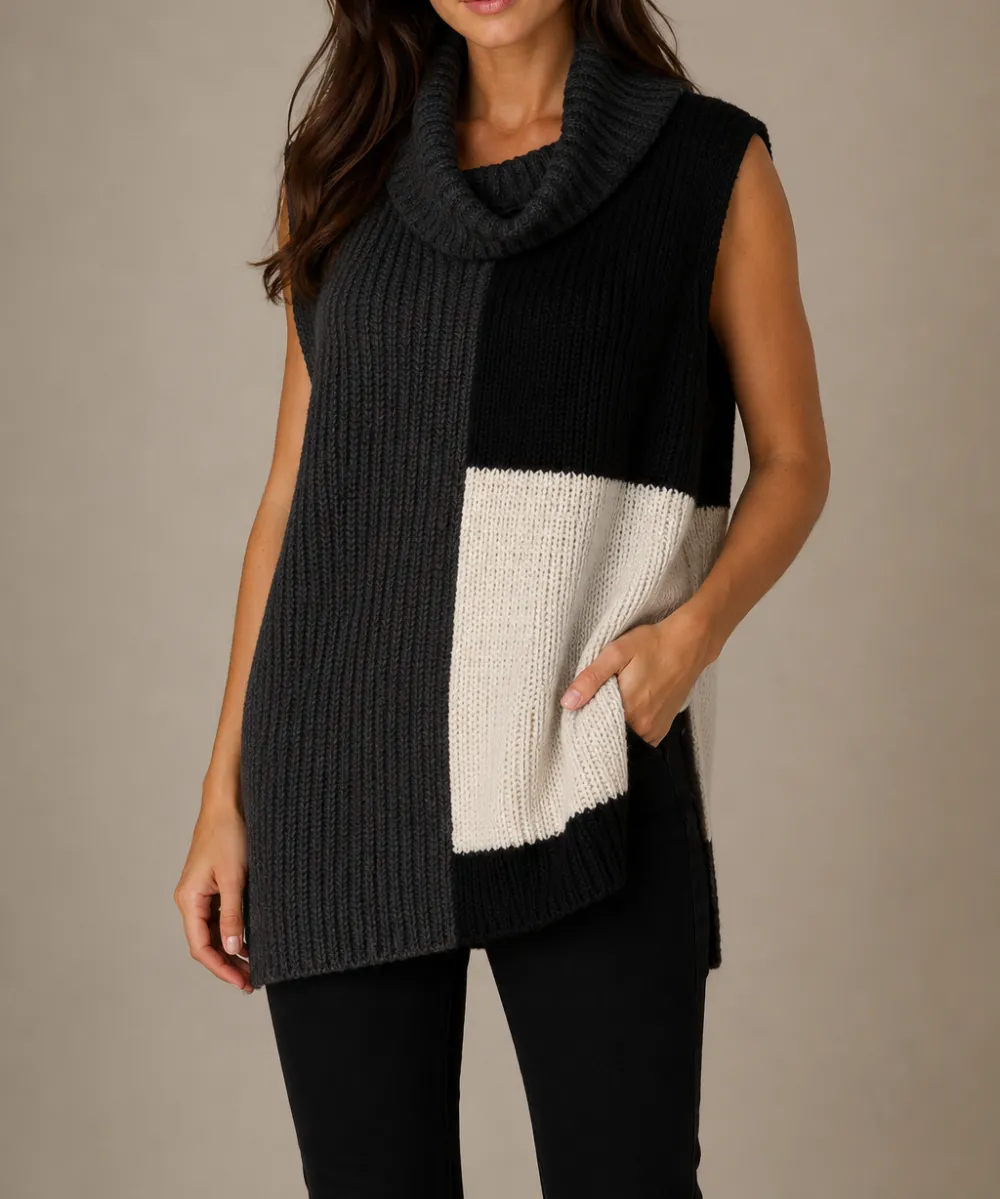 Colorblock Roll Neck Knit Vest