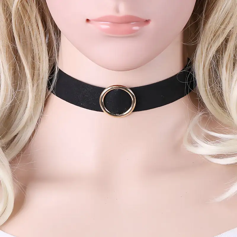 Metal Circle Ribbon Choker Necklace