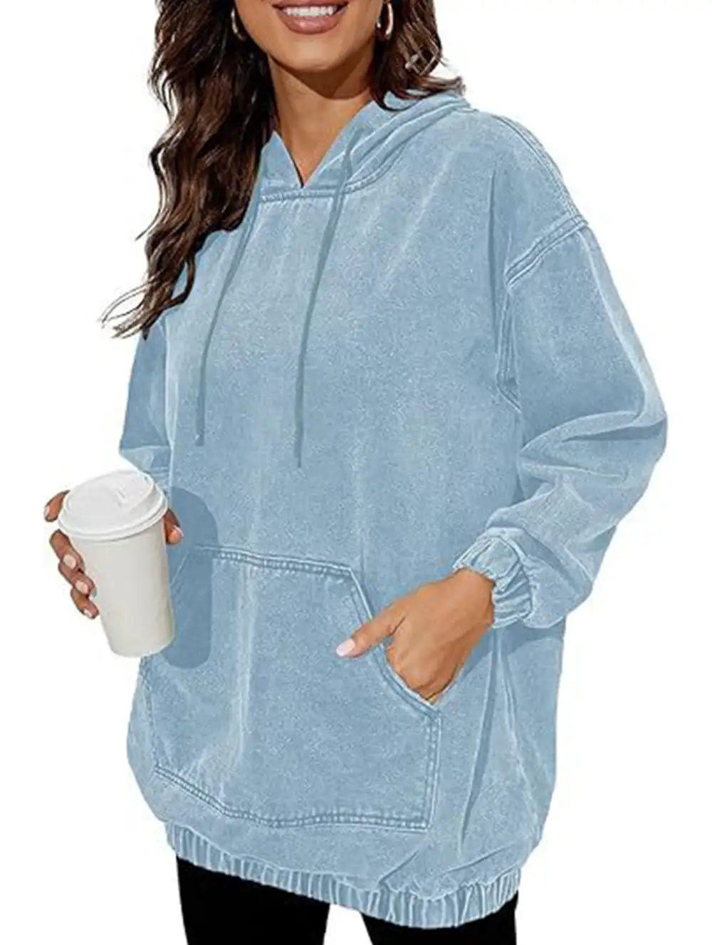 Denim Retro Hooded Pullover Sweatshirt