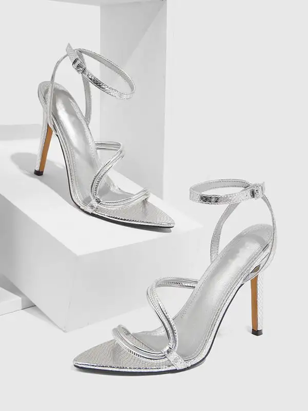 Buckle Cutout Panel Detail Heeled Sandals