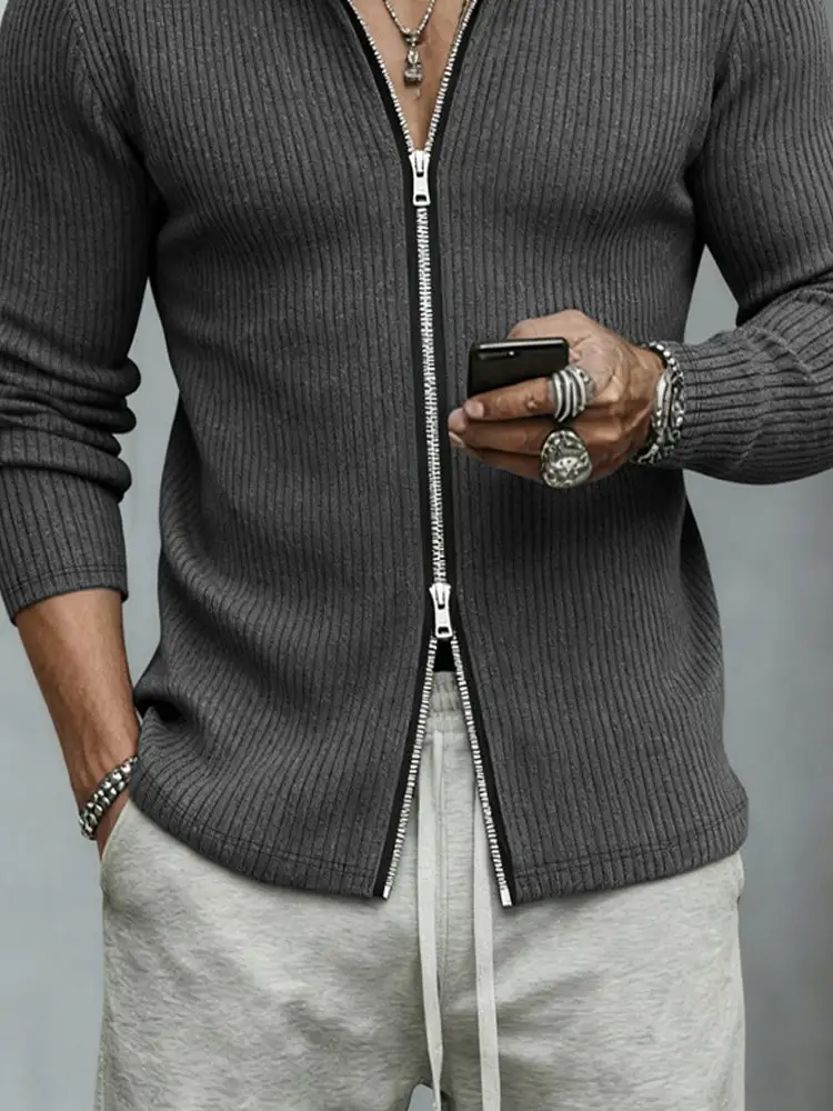 Dual Zip Stand Collar Cardigan