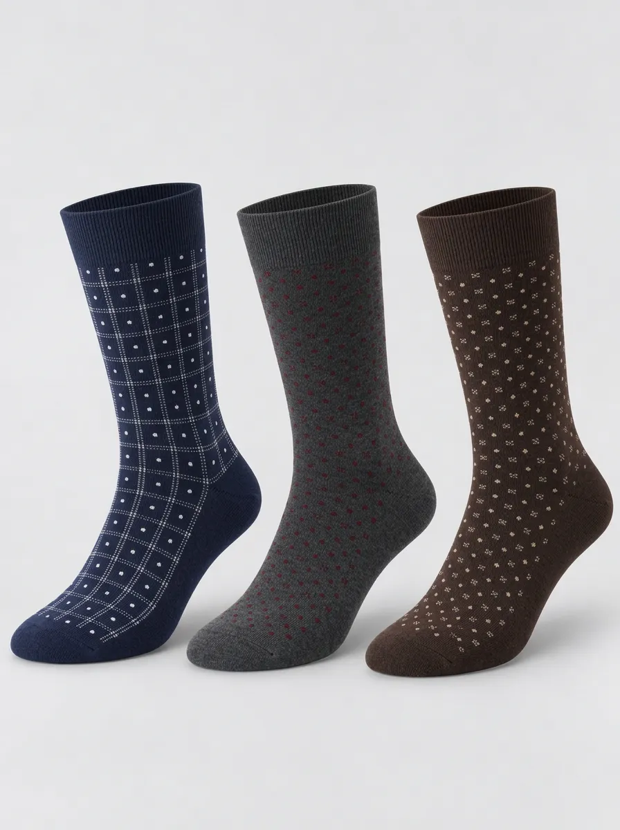 Men's Navy Plaid Ribbed Crew Socks 3-Pack