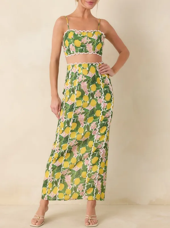 Yellow Lemon Print Crop Top