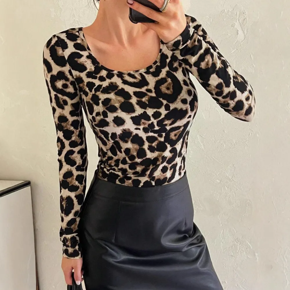 Leopard Print Long Sleeve Blouse