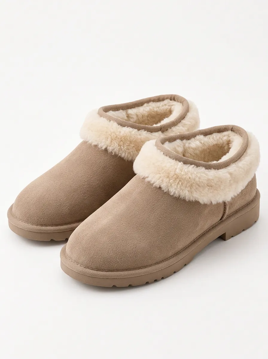 Slippers with faux fur lined detailing with a Plush Finish