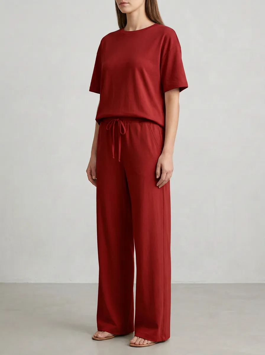 Women's Crewneck T-Shirt And Pull-On Wide-Leg Trouser Two-Piece Set
