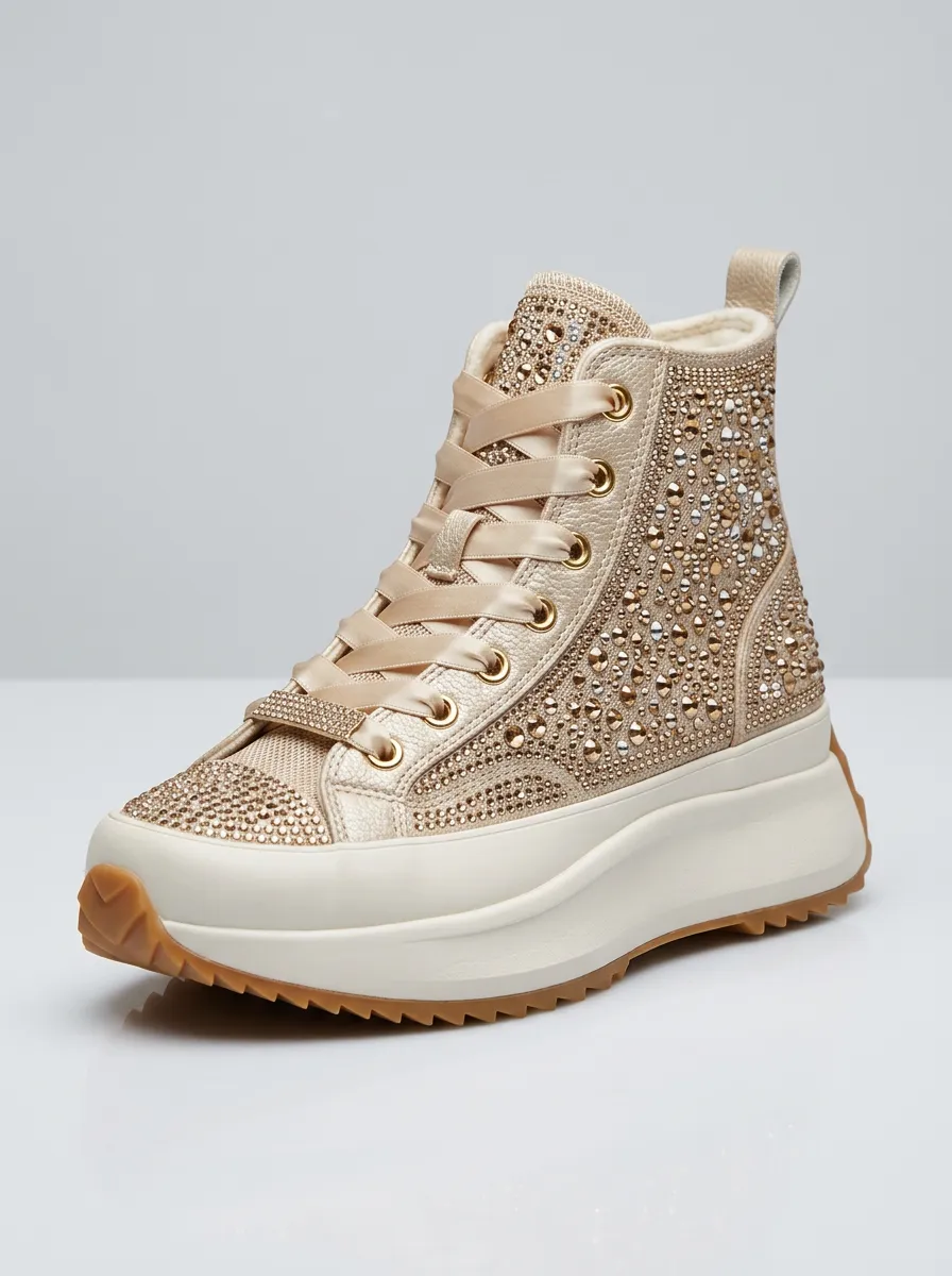 Weekend Lace-Detail Lace-Up Women's Rhinestone Platform Shoes