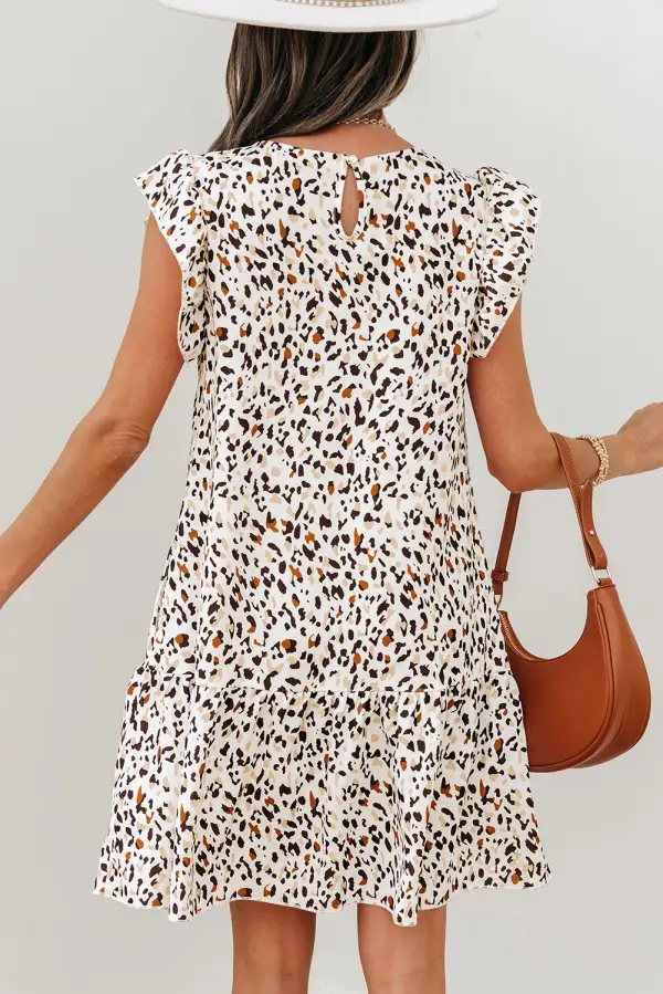 Terrace Animal Print Ruffle Trim Mini Dress