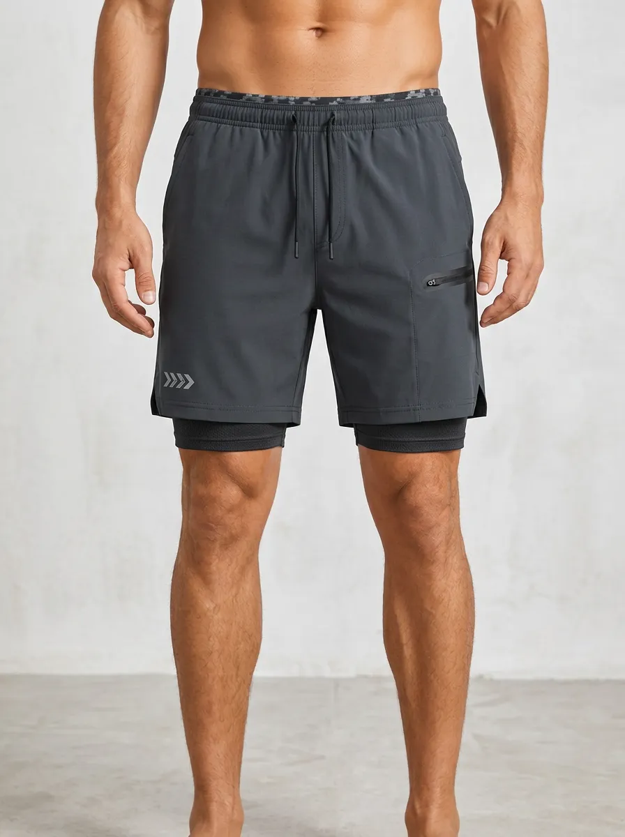 Men's Fitness Gym Arrow Pattern Printed 2-in-1 Shorts