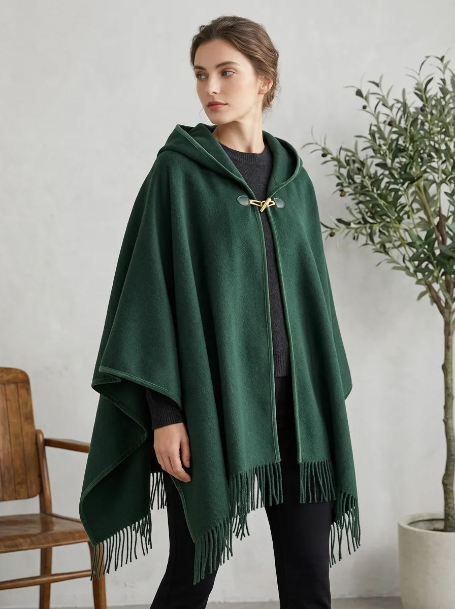 Hooded Fringed Tassel Women's Cape Poncho